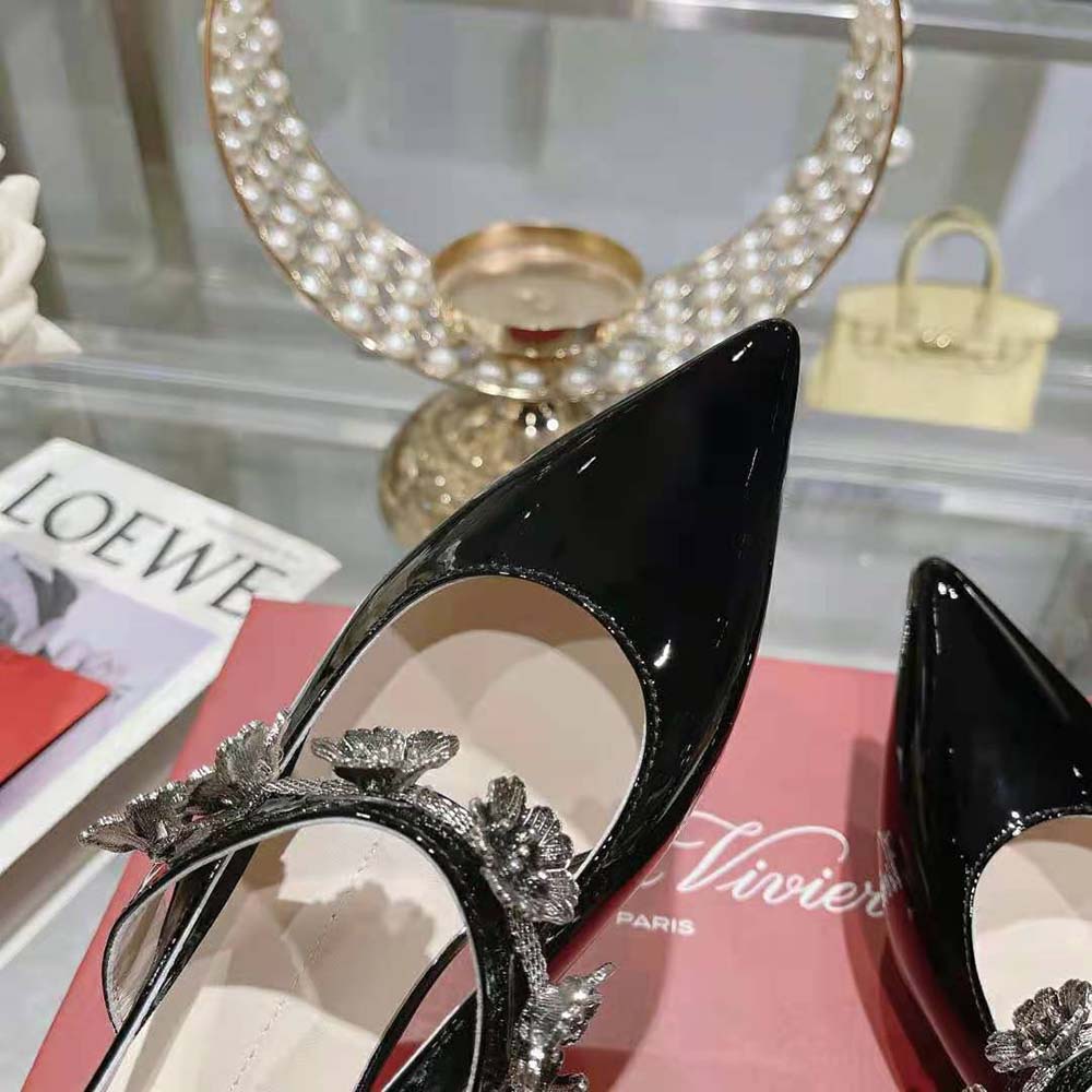 Roger Vivier Women Virgule Flower Slingback Pumps in Patent Leather-Black - image 9