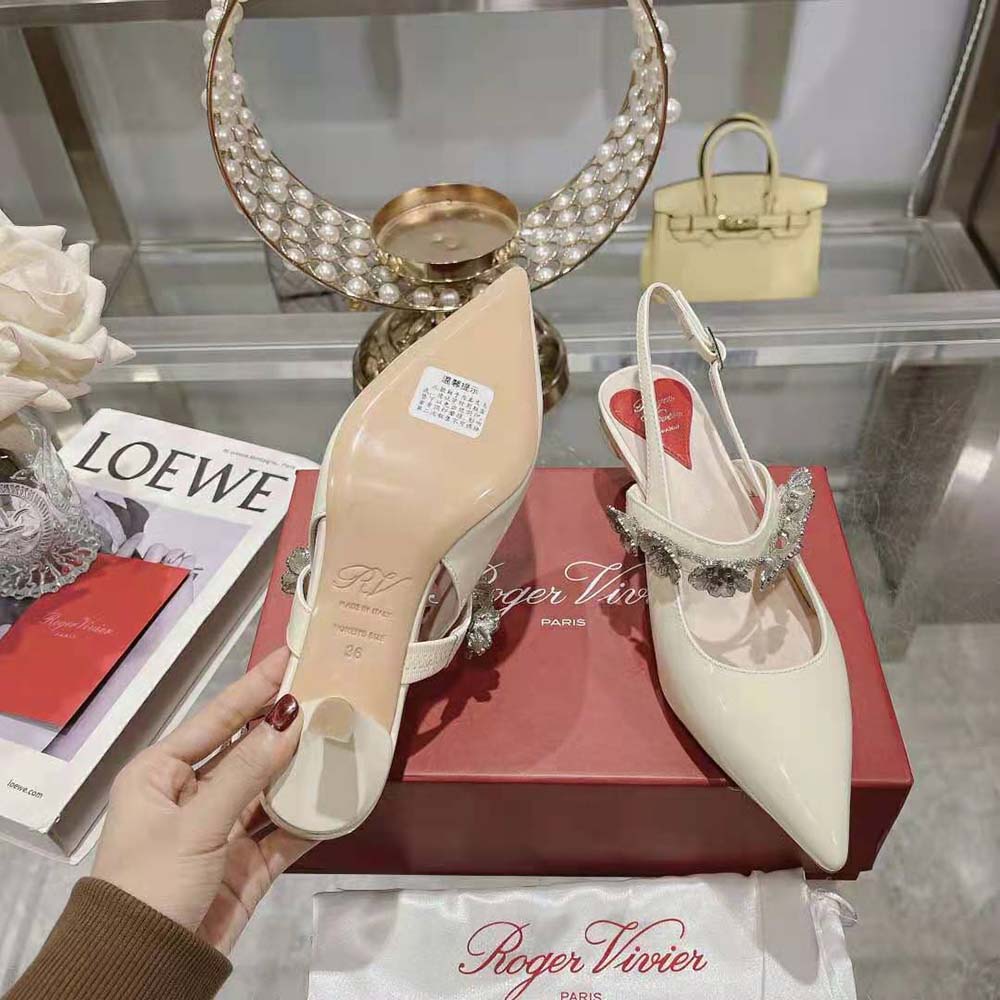 Roger Vivier Women Virgule Flower Slingback Pumps in Patent Leather-White - image 10