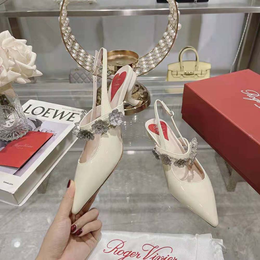 Roger Vivier Women Virgule Flower Slingback Pumps in Patent Leather-White - image 5