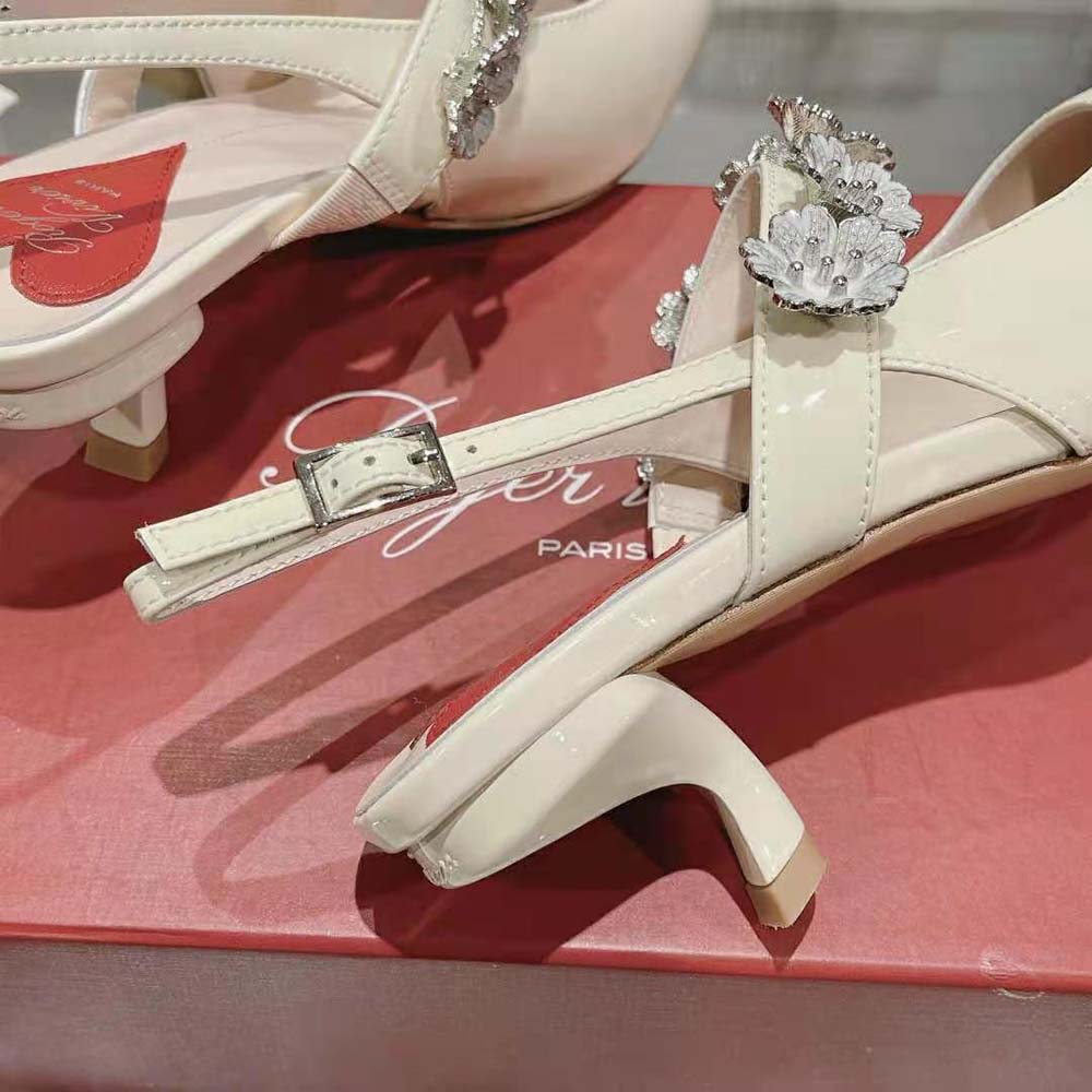 Roger Vivier Women Virgule Flower Slingback Pumps in Patent Leather-White - image 9