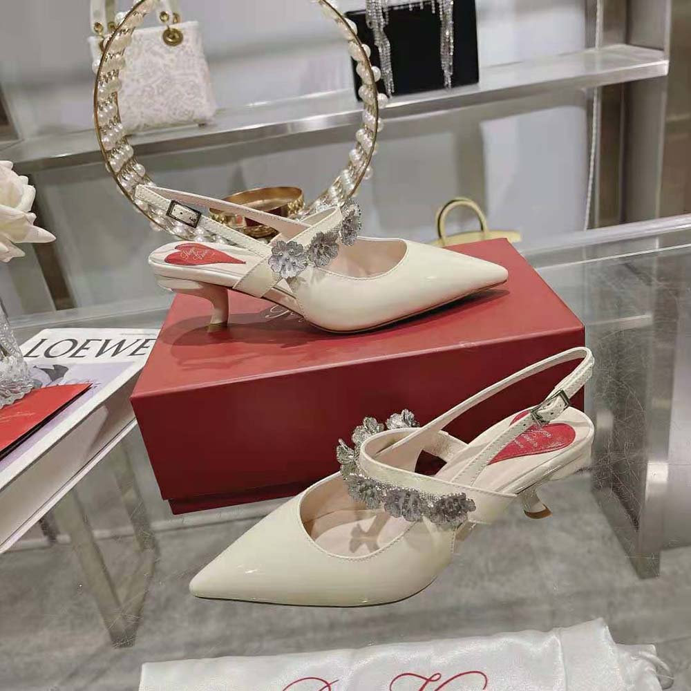 Roger Vivier Women Virgule Flower Slingback Pumps in Patent Leather-White - image 4