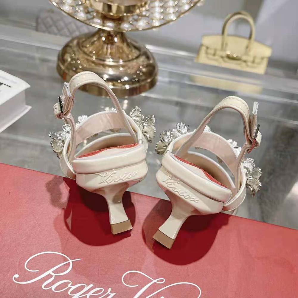 Roger Vivier Women Virgule Flower Slingback Pumps in Patent Leather-White - image 8