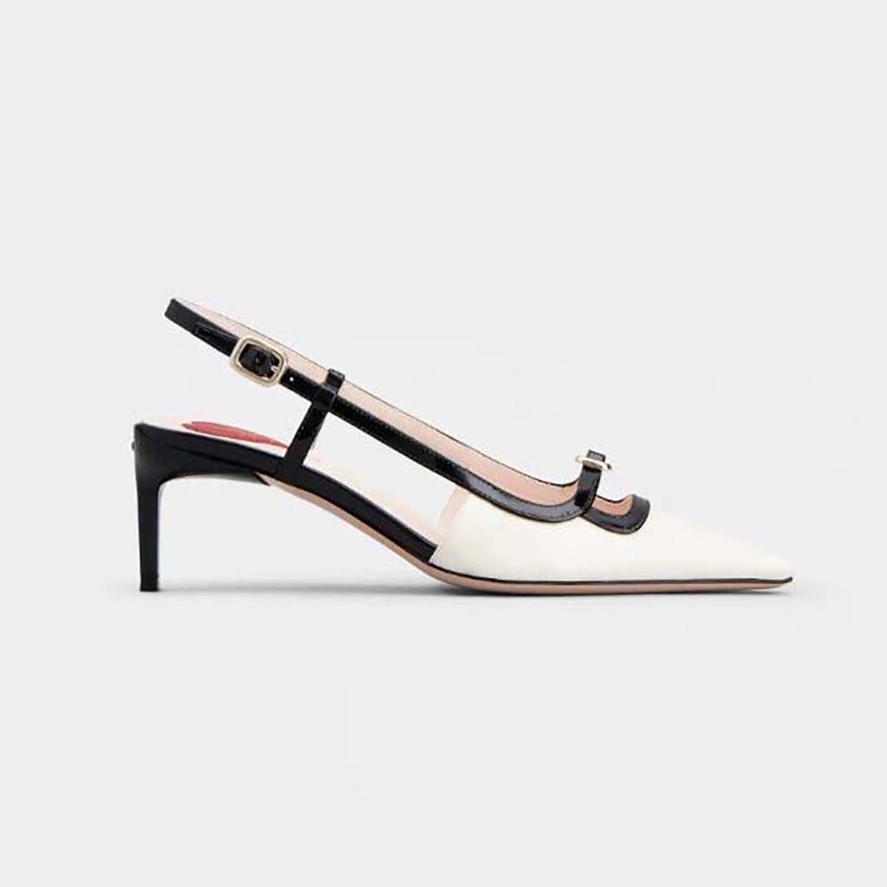 Side profile of Roger Vivier Women Viv’ Canard Slingback Pumps in Patent Leather-Black