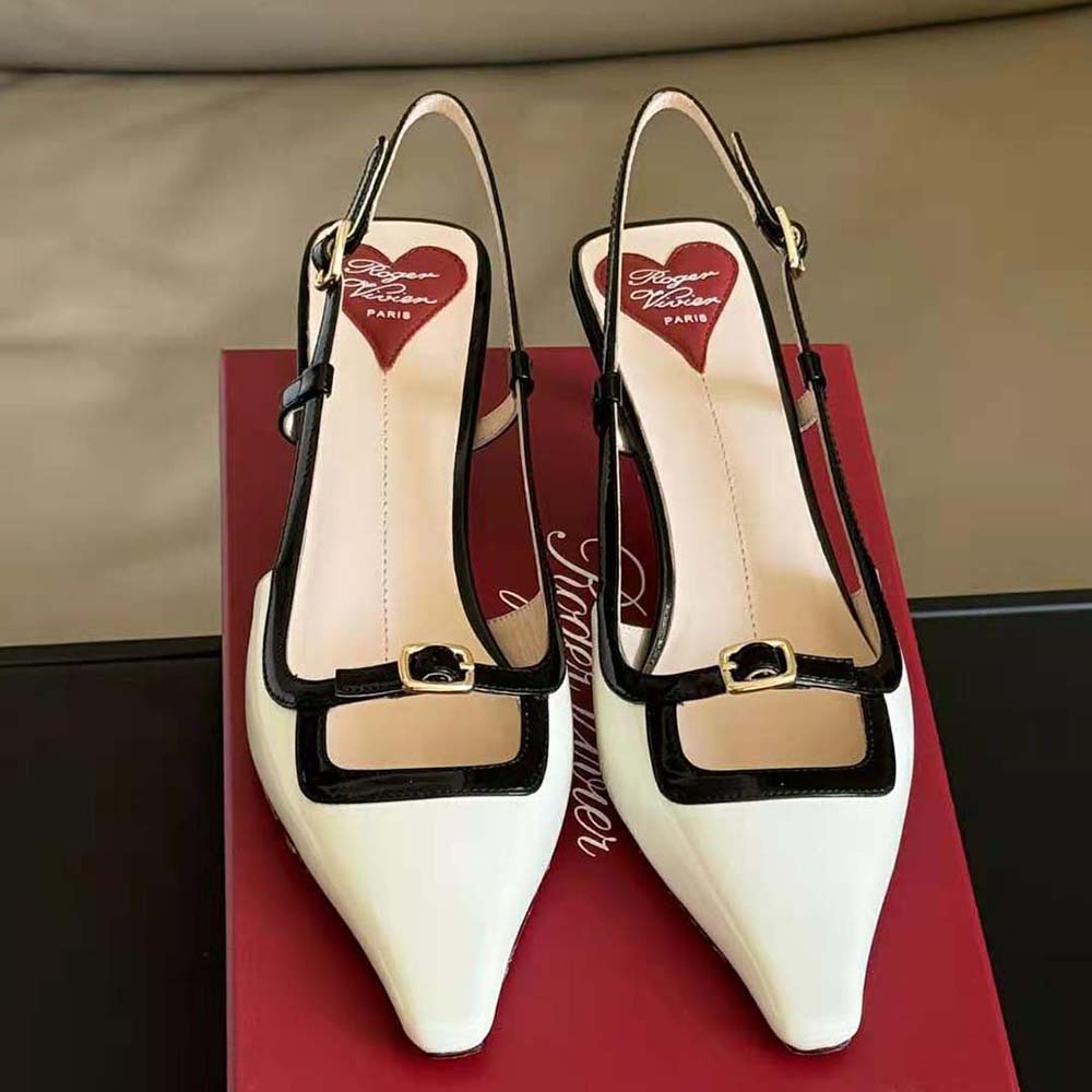 Top view showing adjustable slingback strap of Roger Vivier Canard Pumps