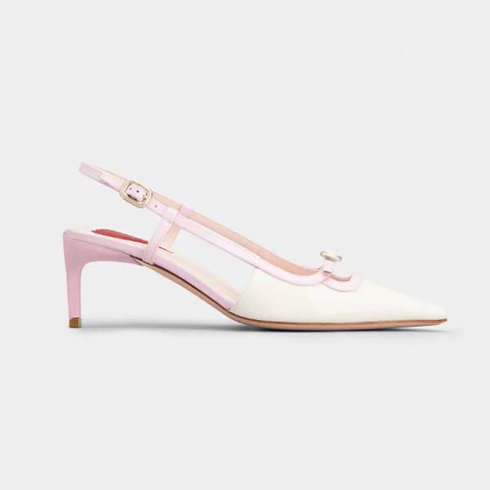 Side view of Roger Vivier Women Viv’ Canard Slingback Pumps in Pink patent leather