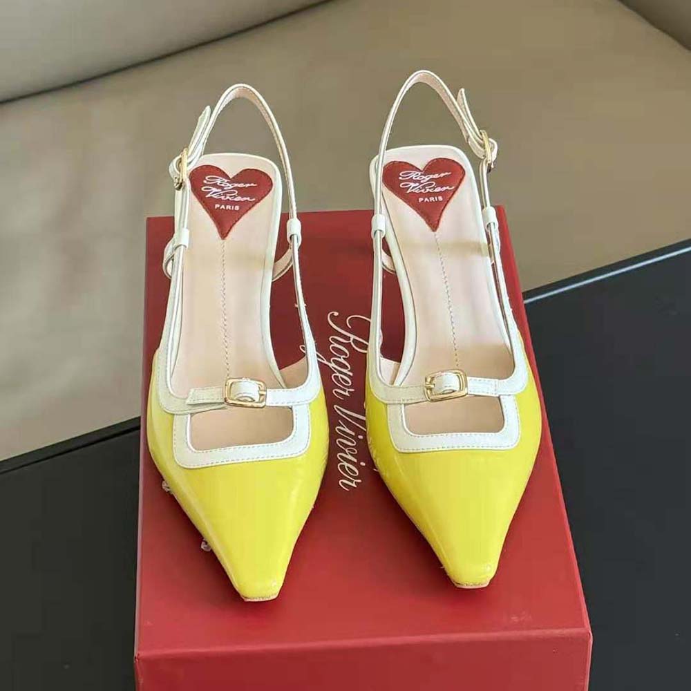 Close-up of signature buckle detail on Roger Vivier Viv’ Canard Slingback Pumps