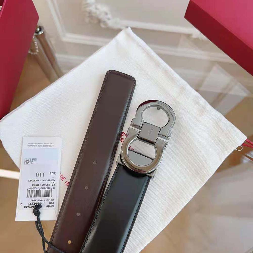Salvatore Ferragamo Men Reversible and Adjustable Gancini Belt-Black - image 9