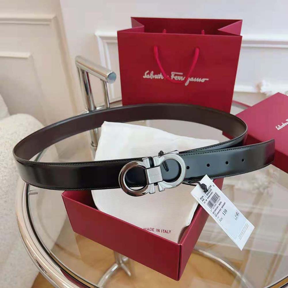 Salvatore Ferragamo Men Reversible and Adjustable Gancini Belt-Black - image 5