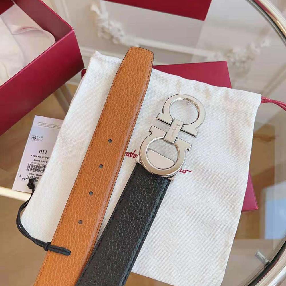 Salvatore Ferragamo Men Reversible and Adjustable Gancini Belt-Brown - image 7