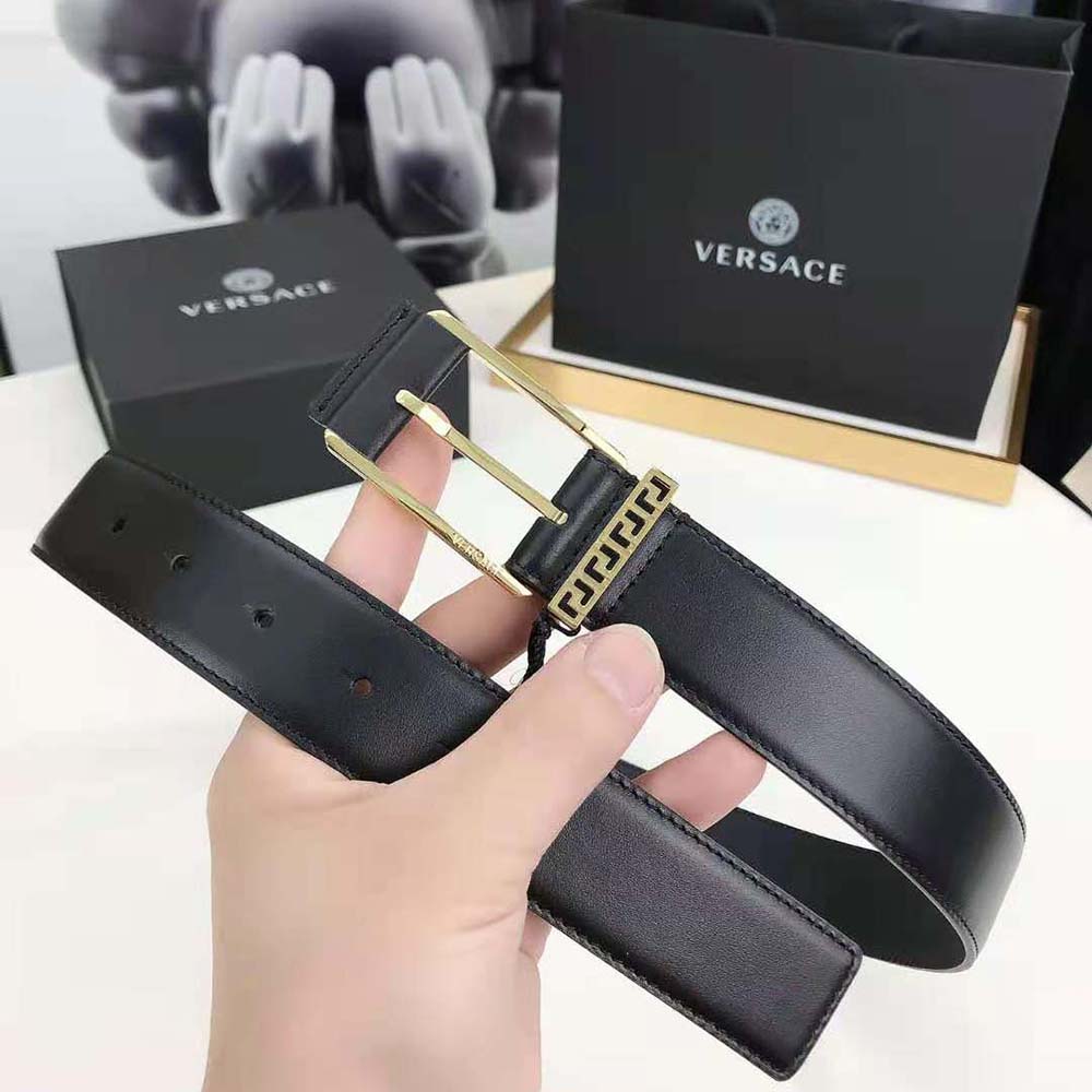 Versace Unisex Greca Accent Leather Belt-Black - image 5