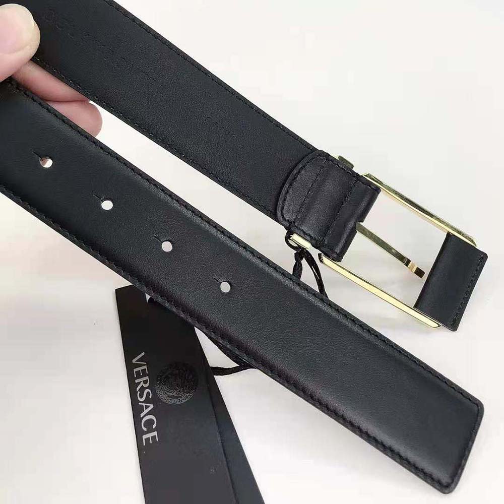 Versace Unisex Greca Accent Leather Belt-Black - image 9