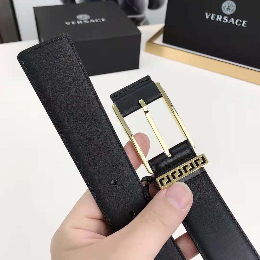 Versace Unisex Greca Accent Leather Belt-Black - image 8