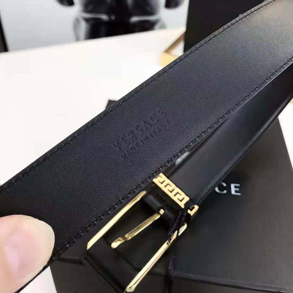 Versace Unisex Greca Accent Leather Belt-Black - image 7
