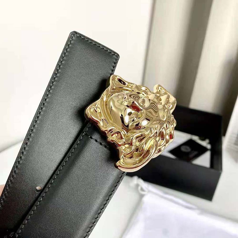 Versace Unisex La Medusa Leather Belt-Black - image 9