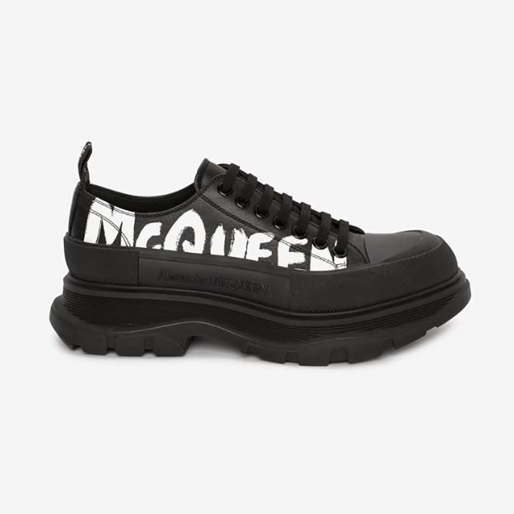 Side profile of Alexander Mcqueen Unisex McQueen Graffiti Tread Slick Lace Up sneaker