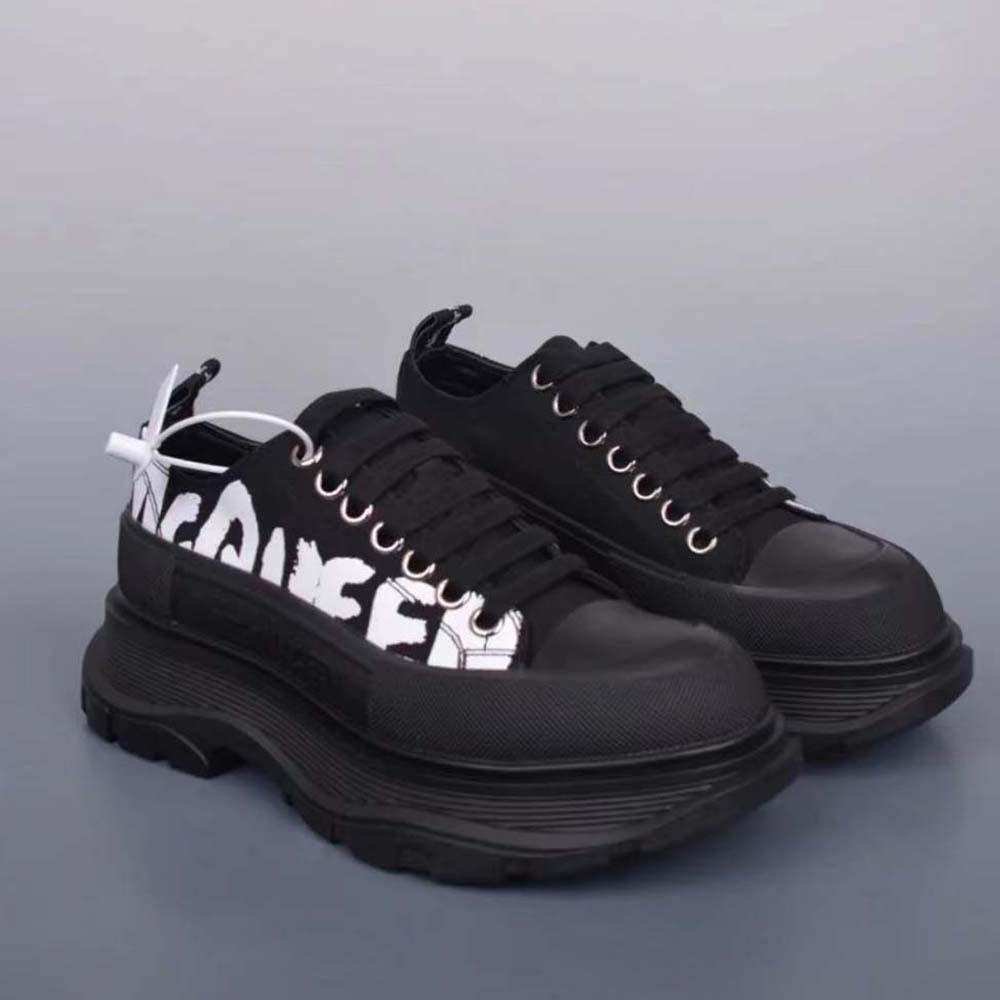 Top view showing lace-up detail on Alexander Mcqueen Unisex McQueen Graffiti Tread Slick Lace Up