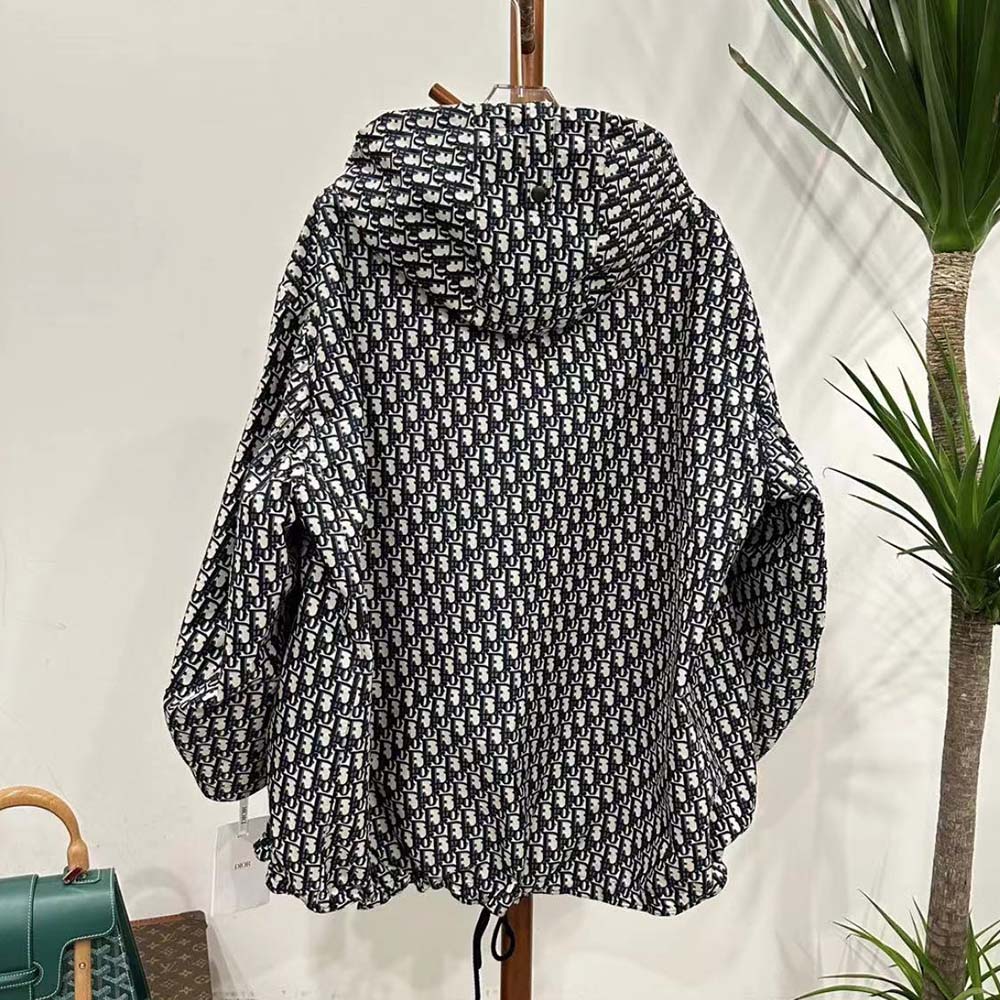 Side profile showing relaxed fit and hood of Dior Women Hooded Anorak
