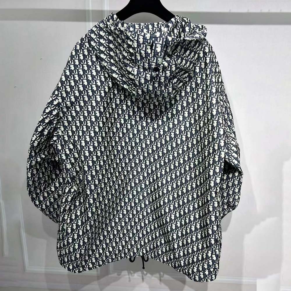 Dior Women Hooded Anorak Blue and Ecru Technical Taffeta Jacquard with Dior Oblique Motif - image 5