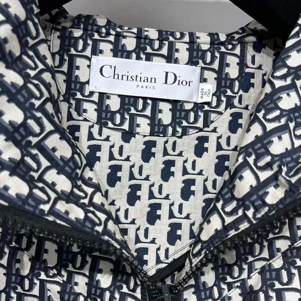 Dior Women Hooded Anorak Blue and Ecru Technical Taffeta Jacquard with Dior Oblique Motif - image 8