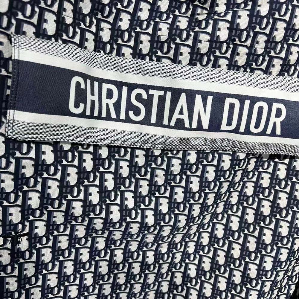 Dior Women Hooded Anorak Blue and Ecru Technical Taffeta Jacquard with Dior Oblique Motif - image 6