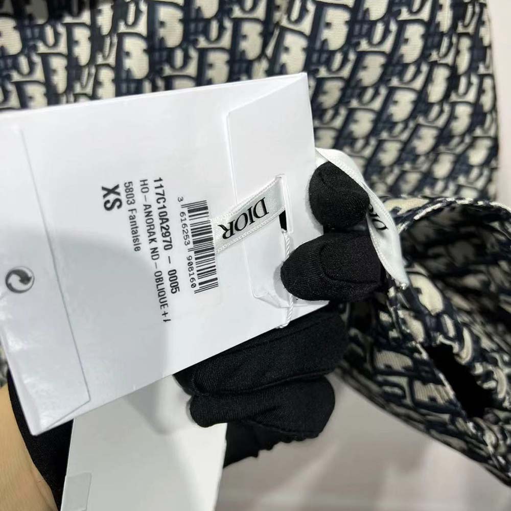 Dior Women Hooded Anorak Blue and Ecru Technical Taffeta Jacquard with Dior Oblique Motif - image 9