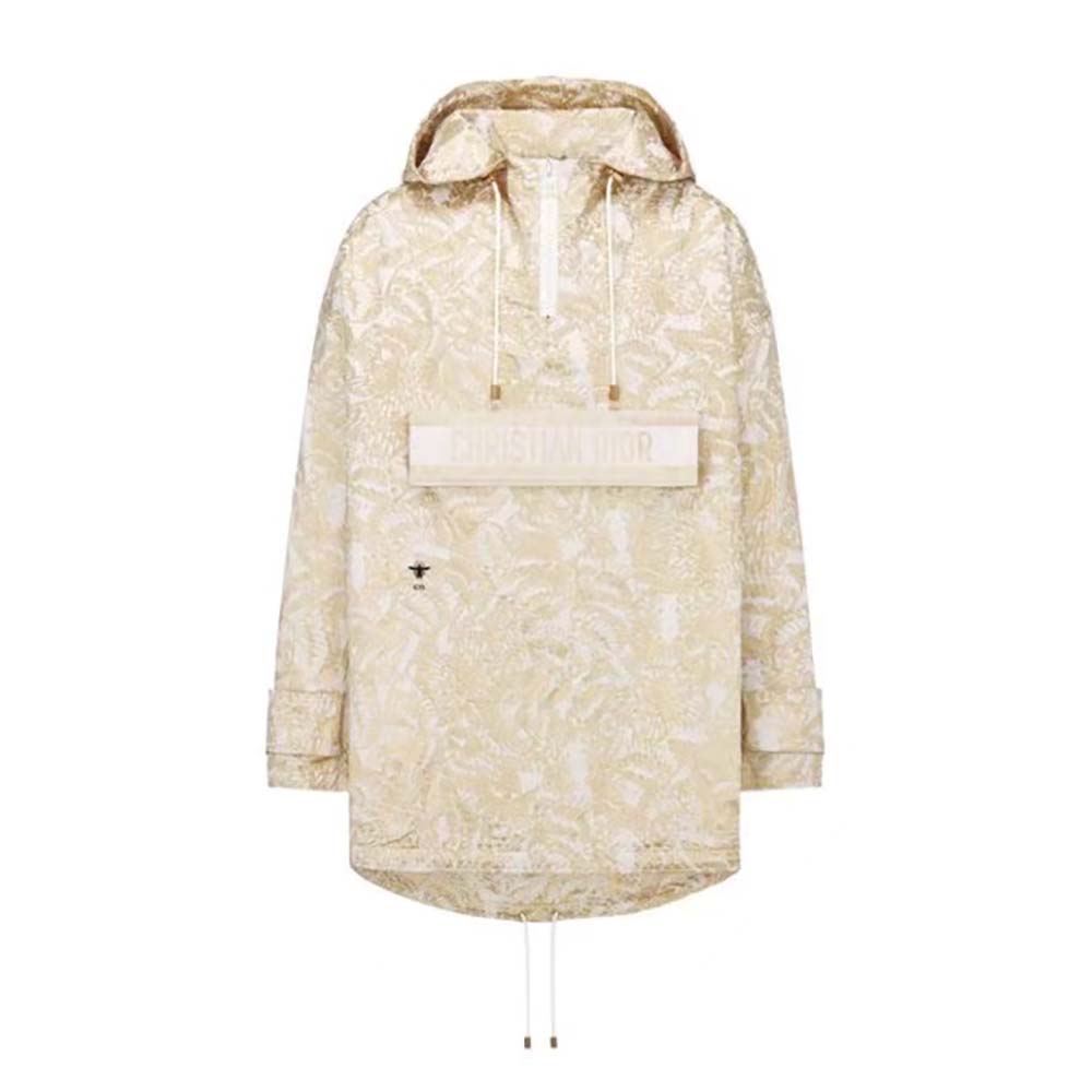 Front view of Dior Women Hooded D-Way windbreaker in gold jacquard