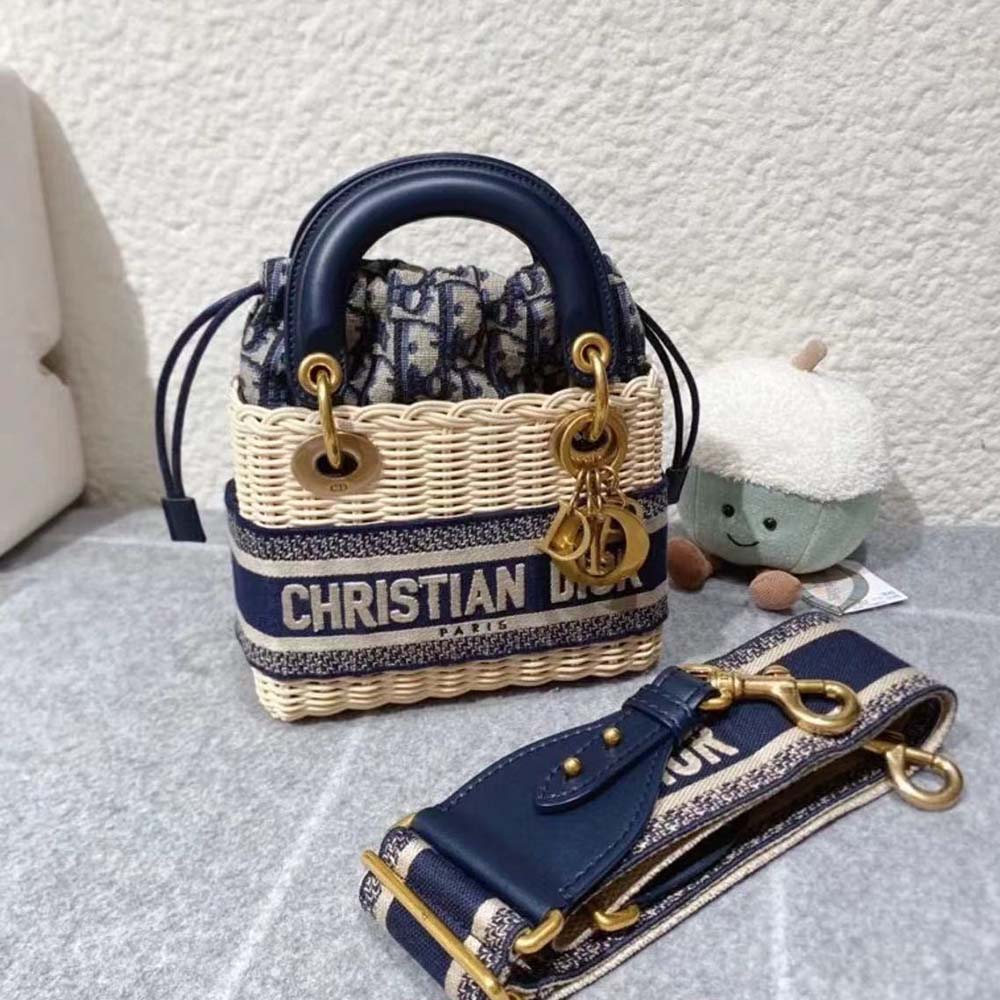 Close-up of silver hardware and Cannage stitching on Lady Dior Bag