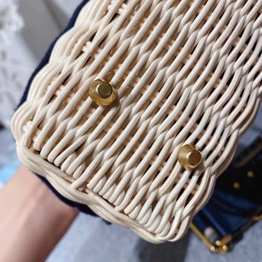 Dior Women Small Lady Dior Bag Natural Wicker and Blue Dior Oblique Jacquard - image 7