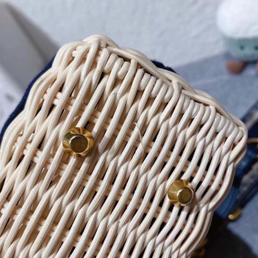 Dior Women Small Lady Dior Bag Natural Wicker and Blue Dior Oblique Jacquard - image 6