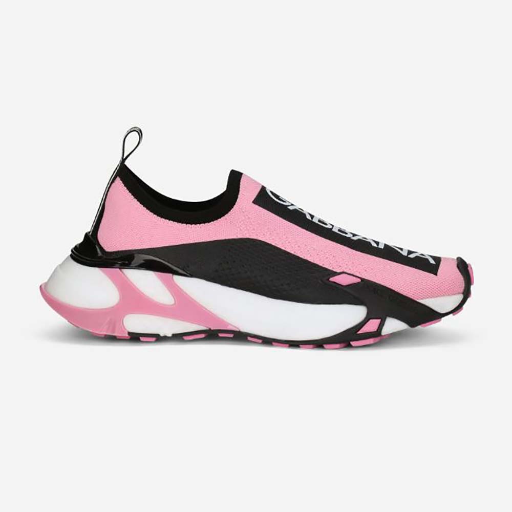 Side view of Dolce Gabbana D&G Women Stretch Mesh Fast Sneakers-Pink