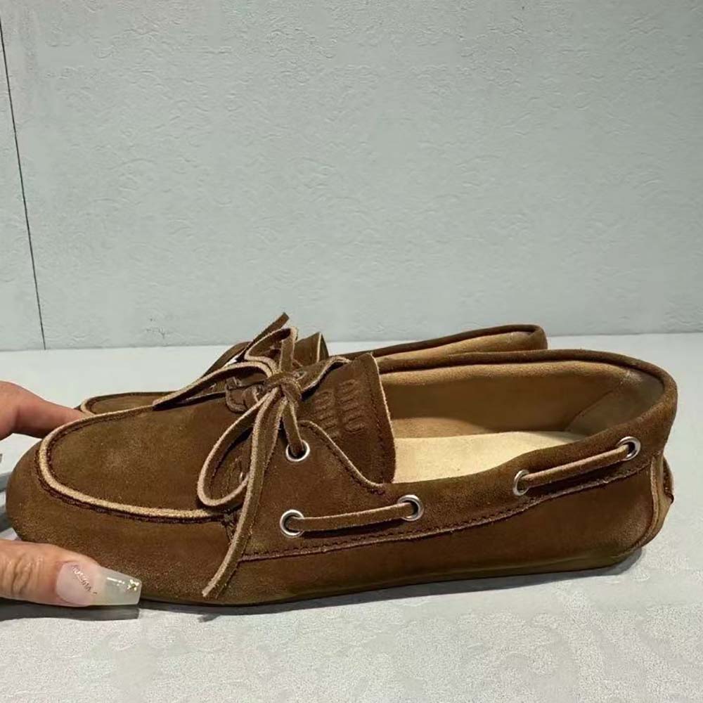 Miu Miu Women Unlined Bleached Leather Loafers-Brown - image 6