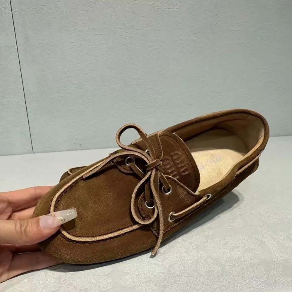 Miu Miu Women Unlined Bleached Leather Loafers-Brown - image 5