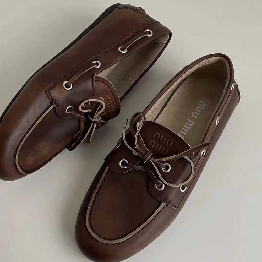 Miu Miu Women Unlined Bleached Leather Loafers-Brown 5D123E_3F33 - image 5