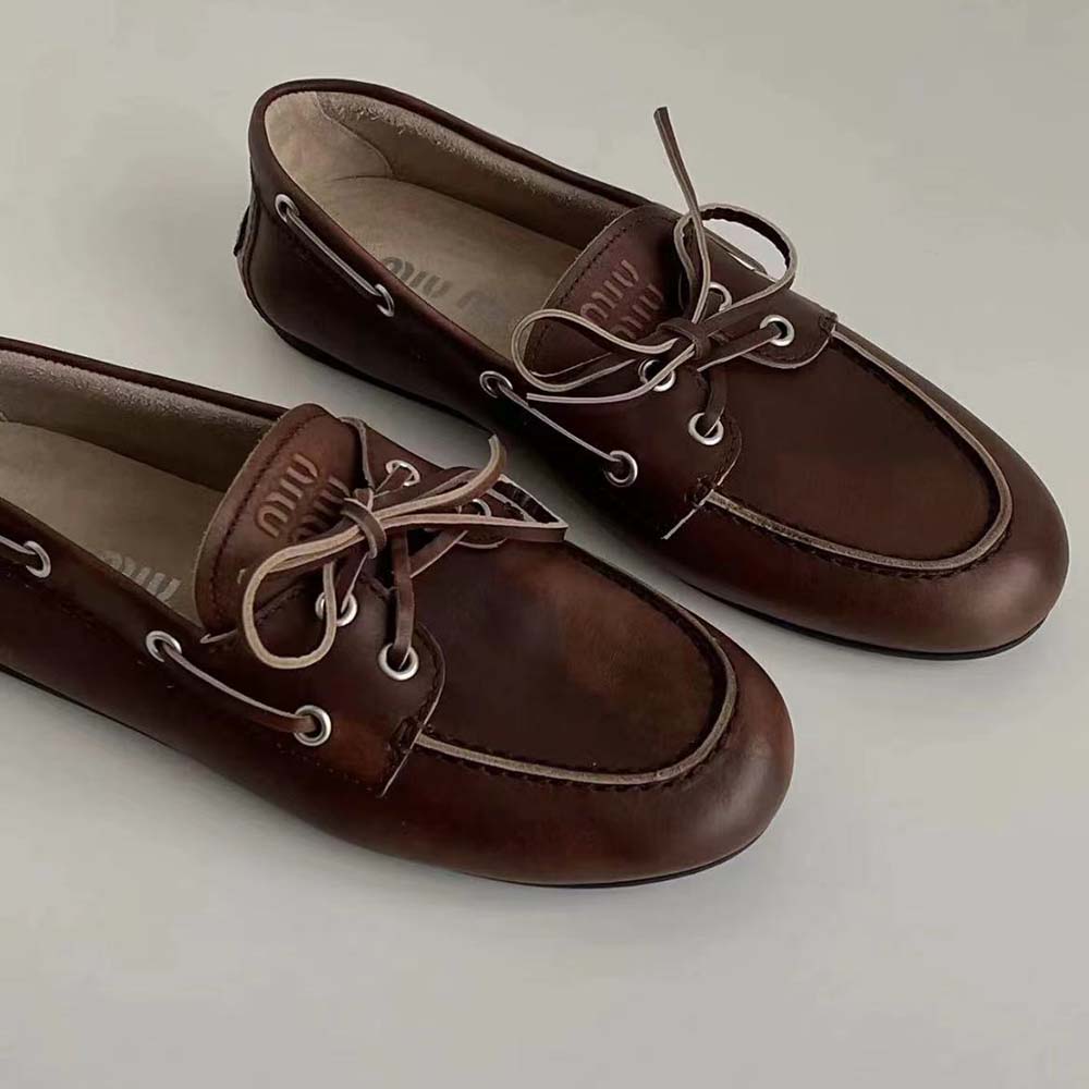 Miu Miu Women Unlined Bleached Leather Loafers-Brown 5D123E_3F33 - image 4