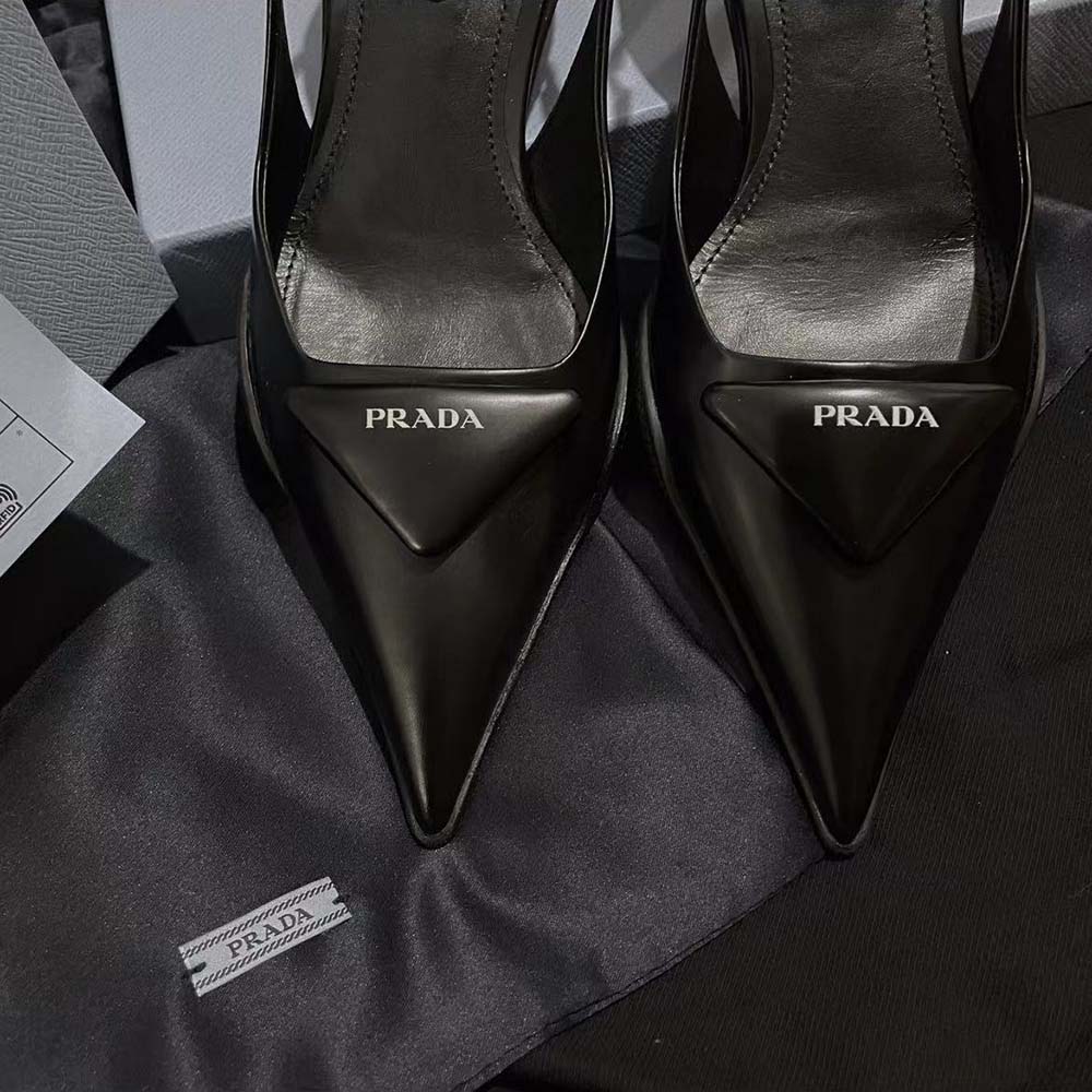 Prada Women Brushed Leather Slingback Pumps-Black - image 5