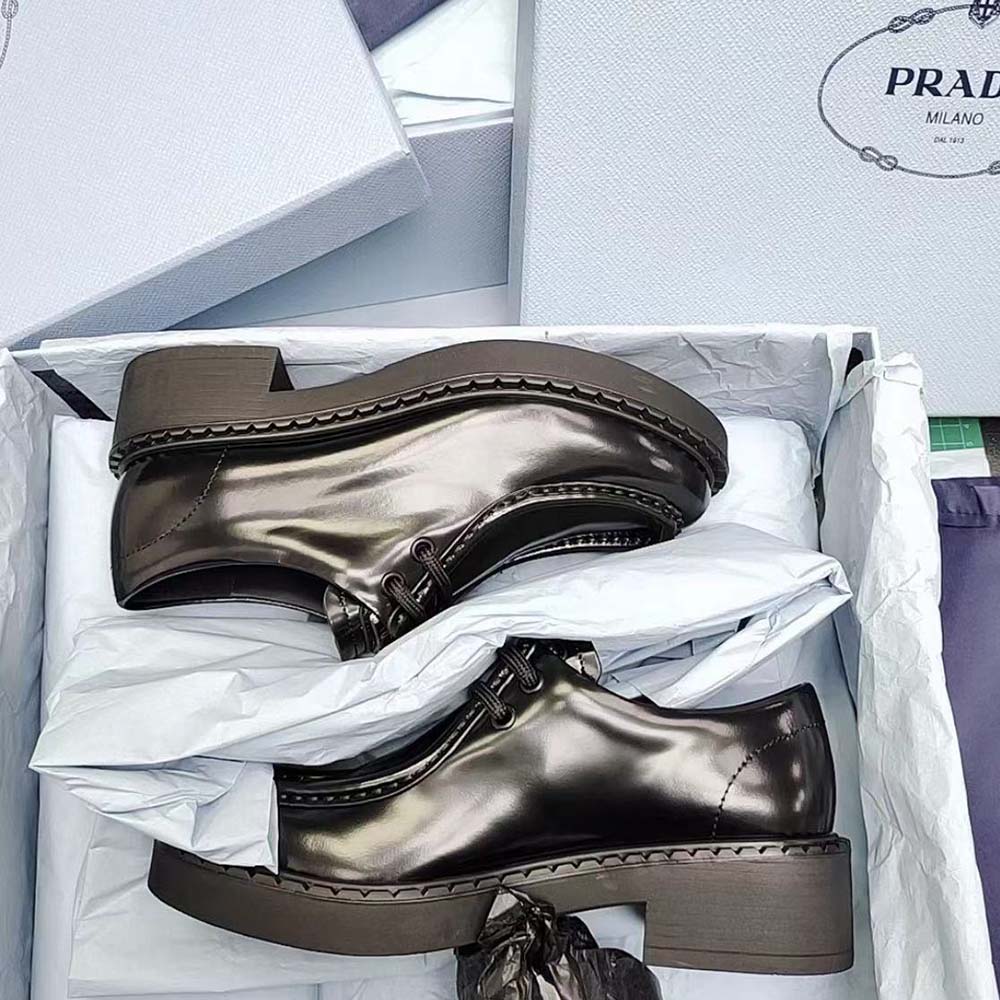 Prada Women Monolith Brushed Leather Lace-up Shoes-Black - image 5