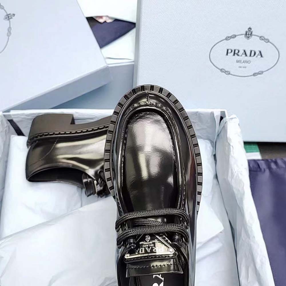 Prada Women Monolith Brushed Leather Lace-up Shoes-Black - image 6