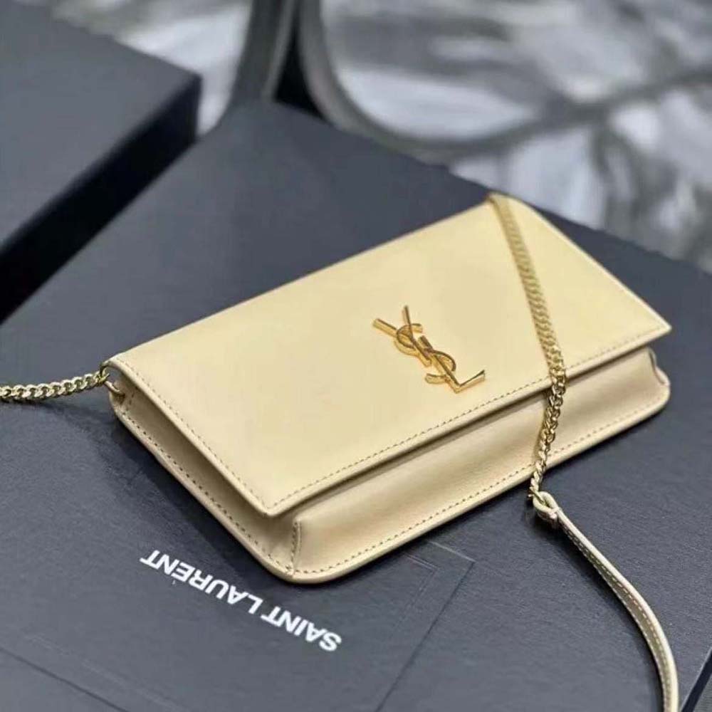 Saint Laurent YSL Women Cassandre Phone Holder in Smooth Leather-Sandy - image 6