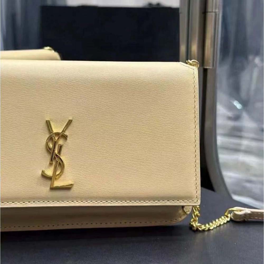 Saint Laurent YSL Women Cassandre Phone Holder in Smooth Leather-Sandy - image 10