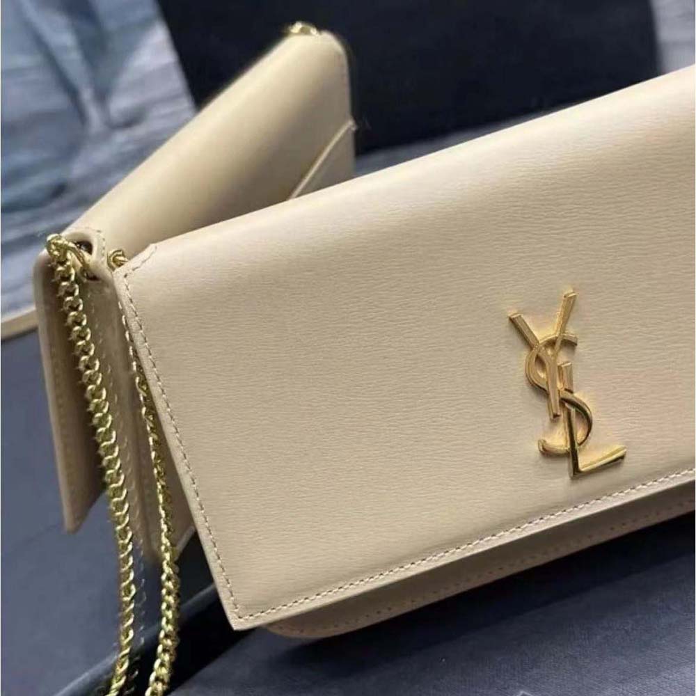 Saint Laurent YSL Women Cassandre Phone Holder in Smooth Leather-Sandy - image 9