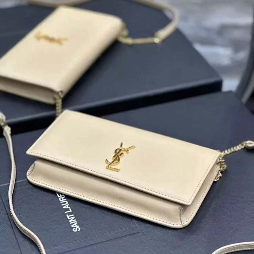 Saint Laurent YSL Women Cassandre Phone Holder in Smooth Leather-Sandy - image 5
