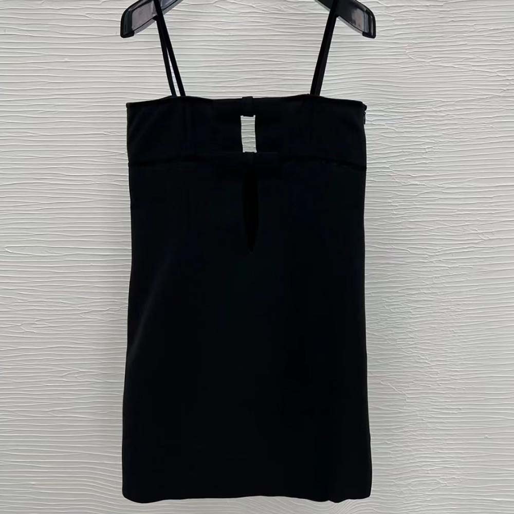Close-up of double wool texture on Celine Women Trapeze Mini Dress black