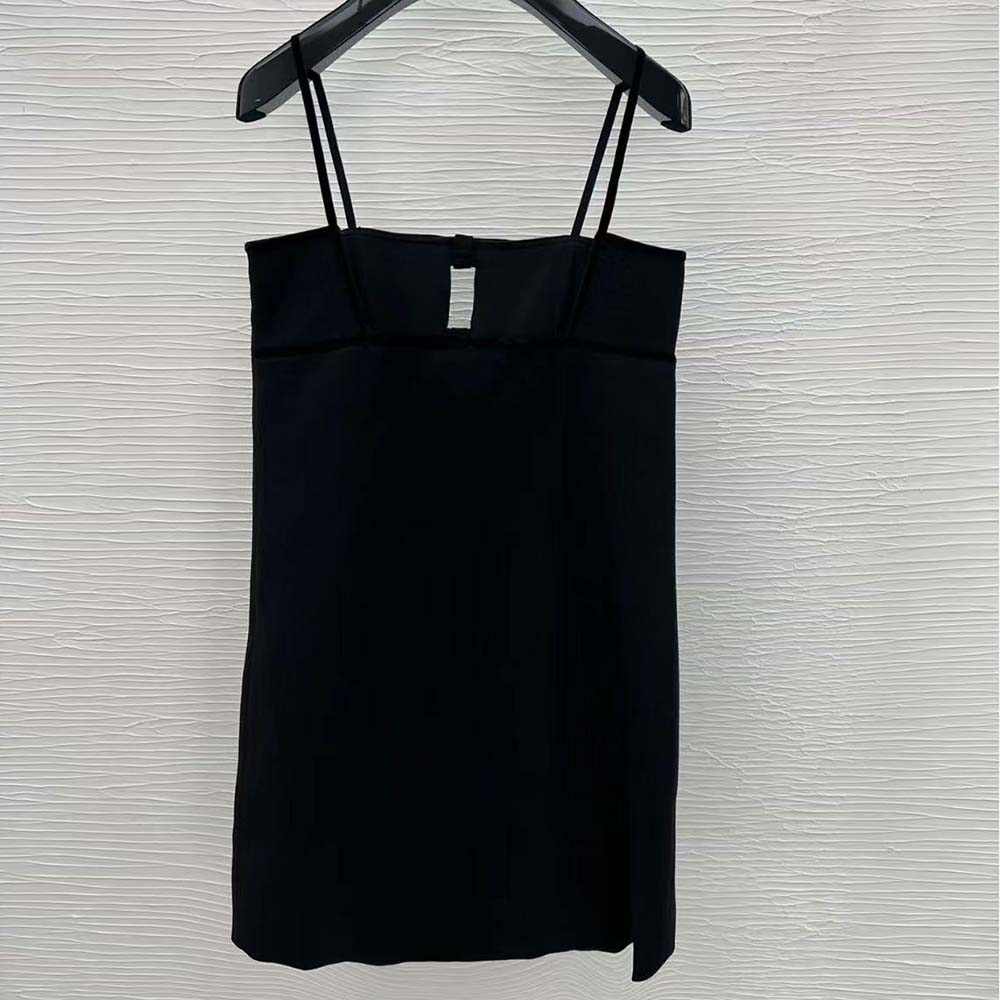 Side angle showing silhouette of Celine Women Trapeze Mini Dress black