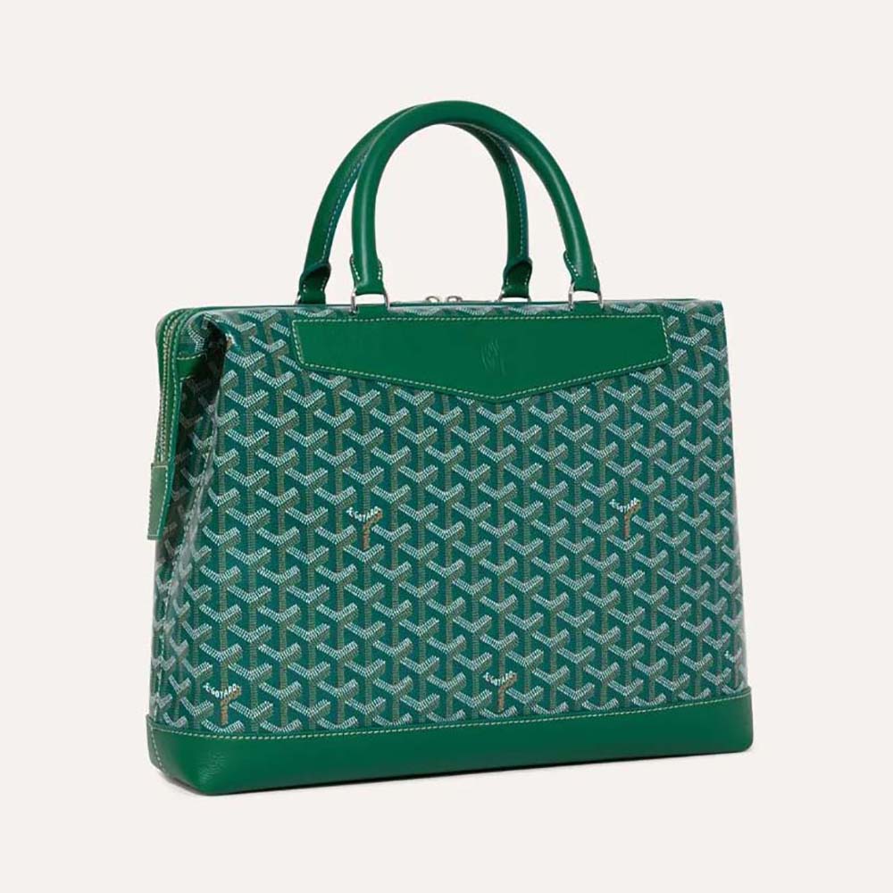 Front view of Goyard Unisex Cisalpin Document Case-Green showing chevron pattern