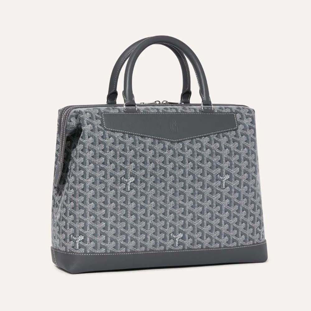 Front view of Goyard Unisex Cisalpin Document Case-Grey with signature Chevron pattern