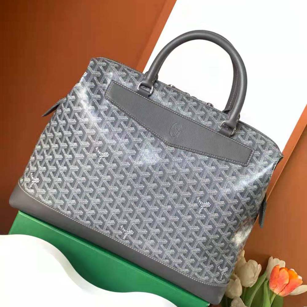 Side angle showing slim profile of Goyard Unisex Cisalpin Document Case-Grey