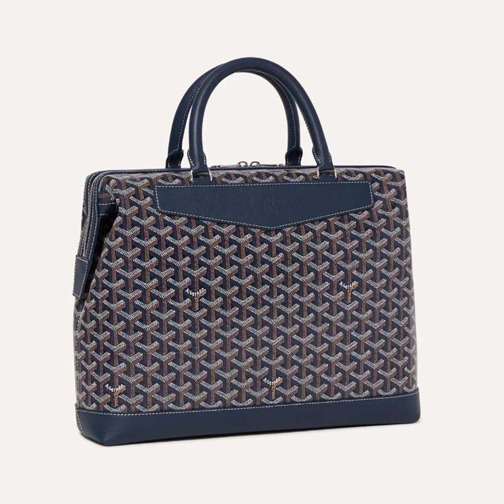 Front view of Goyard Unisex Cisalpin Document Case-Navy with zip detail