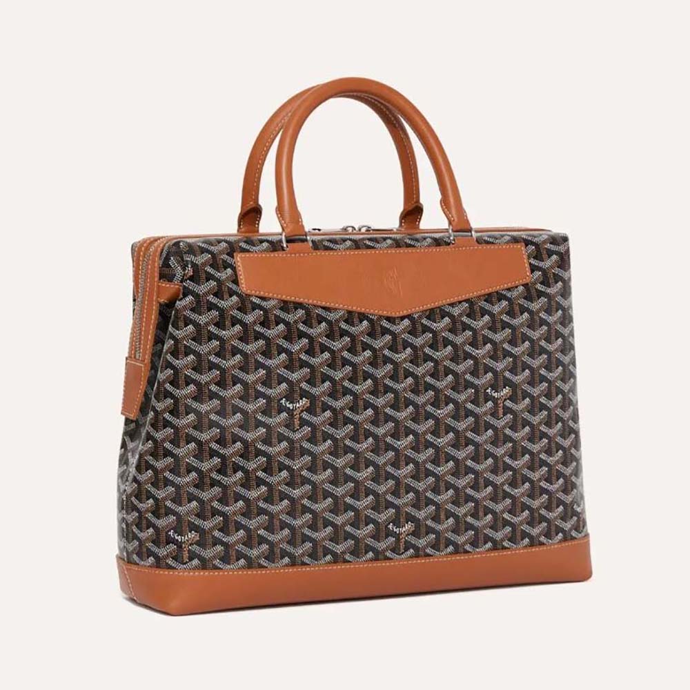 Front view of Goyard Unisex Cisalpin Document Case-Tan in brown