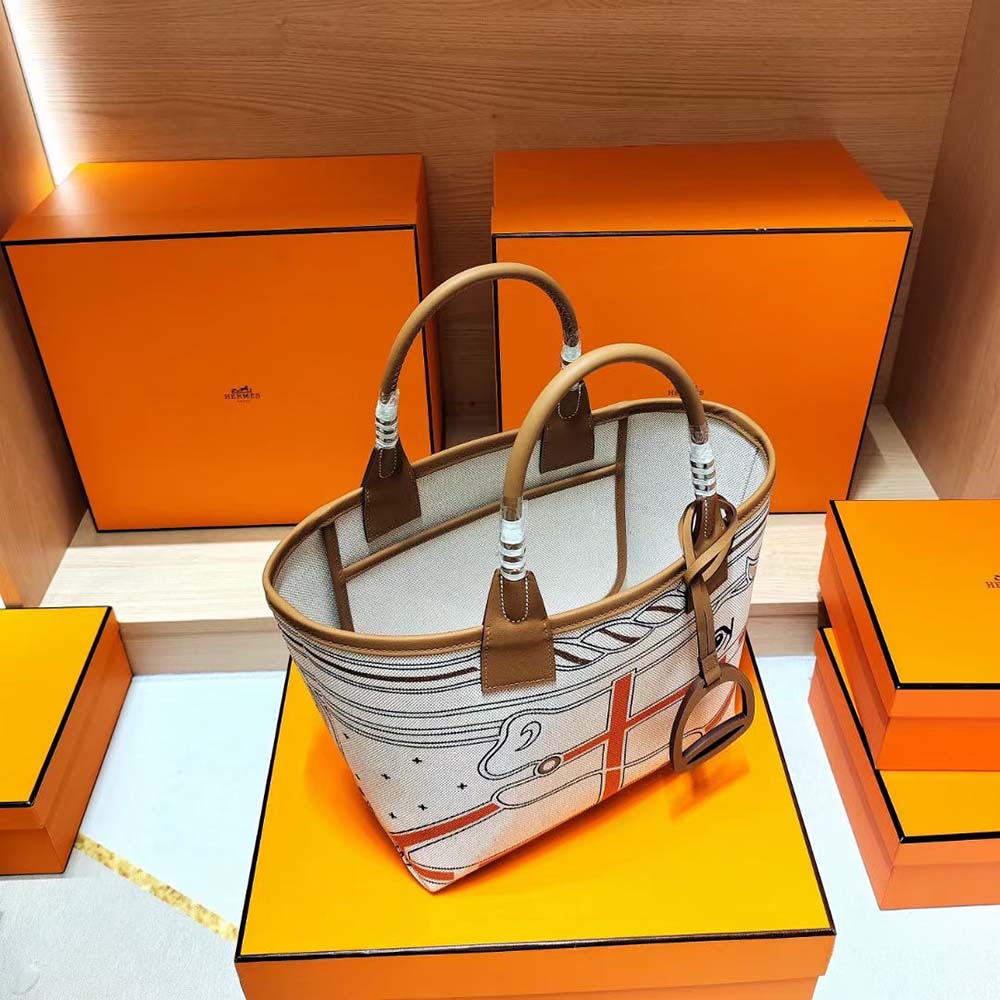 Hermes Unisex Steeple 25 Cais Ecru Tote Bag-Brown - image 4