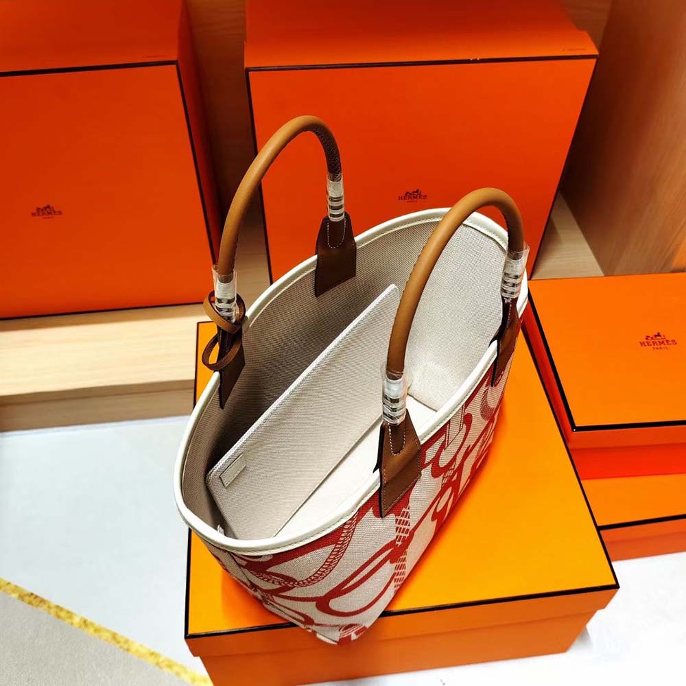 Hermes Unisex Steeple 25 Cais Ecru Tote Bag-Brown - image 6
